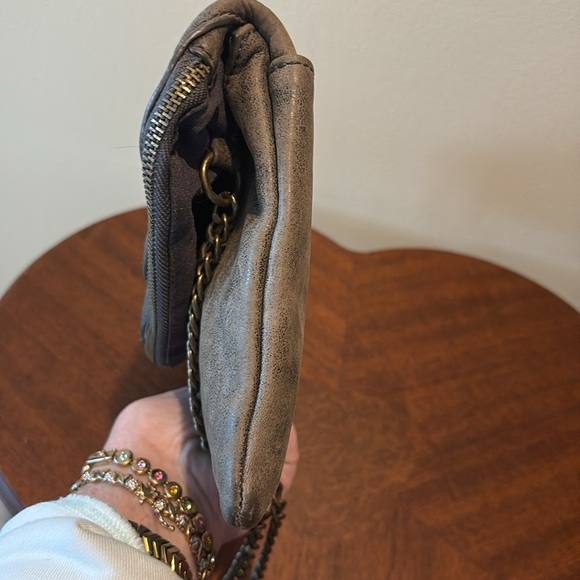 J. Crew  leather shoulder bag  dark Taupe  full depth front flap pocket chain st - Picture 6 of 12